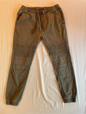 Phat Farm Olive Ribbed Knee Jogger Pants with Drawstring